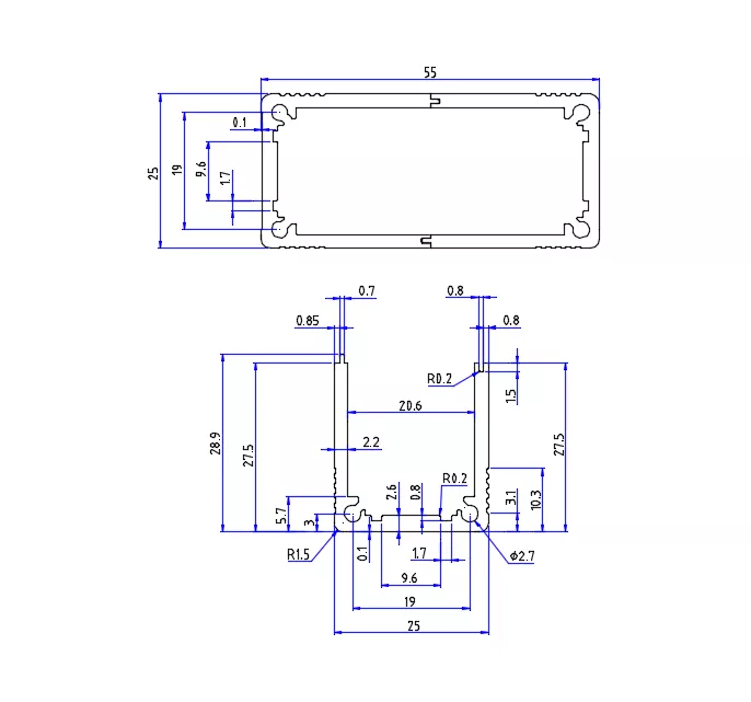 55×25mm Aluminum Power Supply Enclosure Housing